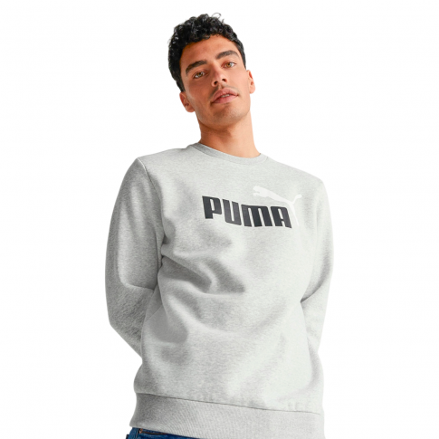 Blusa Moletom Puma Big Logo Crew Manga Longa Masculina Cinza / Preto