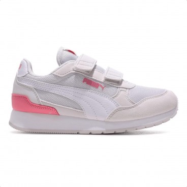 Tênis Puma St Runner V4 Mesh Juvenil Branco / Rosa