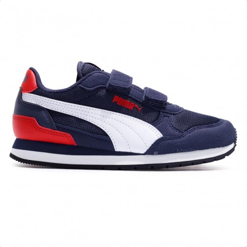 Tênis Puma St Runner V4 Mesh Juvenil Marinho / Vermelho