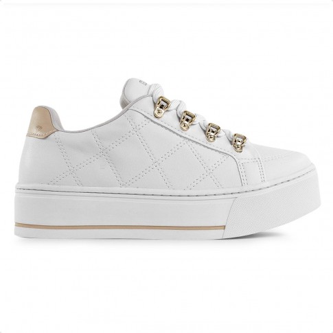 Tênis Ramarim Casual Cadarço Caixa Alta Feminino Branco / Dourado