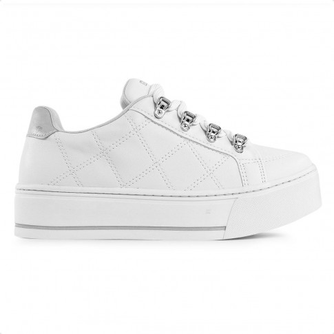 Tênis Ramarim Casual Cadarço Caixa Alta Feminino Branco / Prata