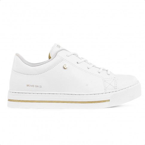 Tenis Ramarim Casual Cadarço Feminino Branco e Dourado