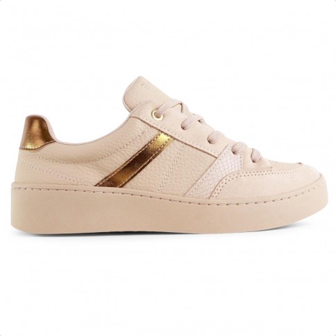 Tênis Ramarim Casual Cadarço Feminino Nude / Dourado