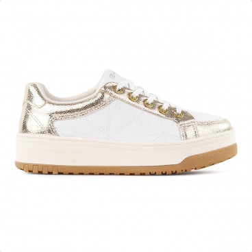 Tênis Ramarim Plataforma Cadarço Casual Feminino Branco / Dourado