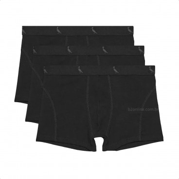 Kit 3 Cuecas Básicas Reserva Boxer Monocromático Preto / Preto