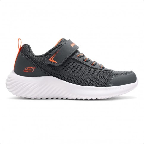 Tênis Skechers Bounder - Quantarun Infantil Chumbo / Laranja