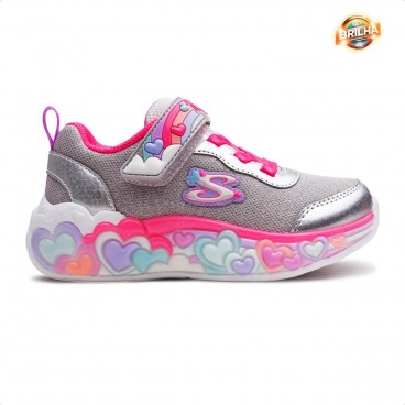 Tênis Skechers Eternal Heart Lights Infantil Prata / Rosa
