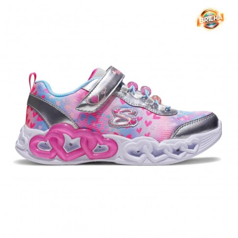 Tênis Skechers Eternal Heart Lights Infantil Rosa / Prata