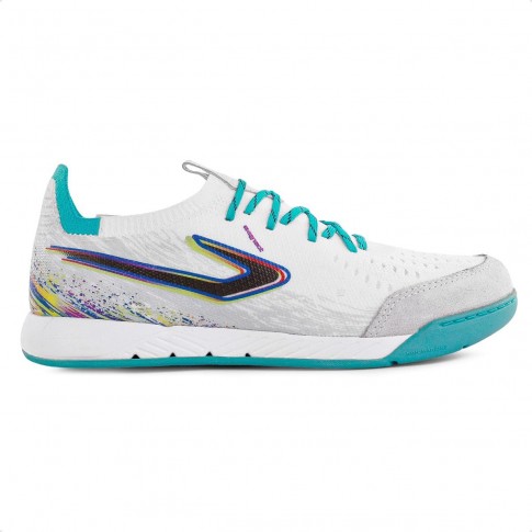 Chuteira Futsal Topper Dominator Fuse II Unissex Branco / Verde Água