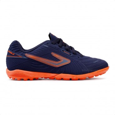 Chuteira Society Topper Top Drible VI Unissex Marinho / Laranja