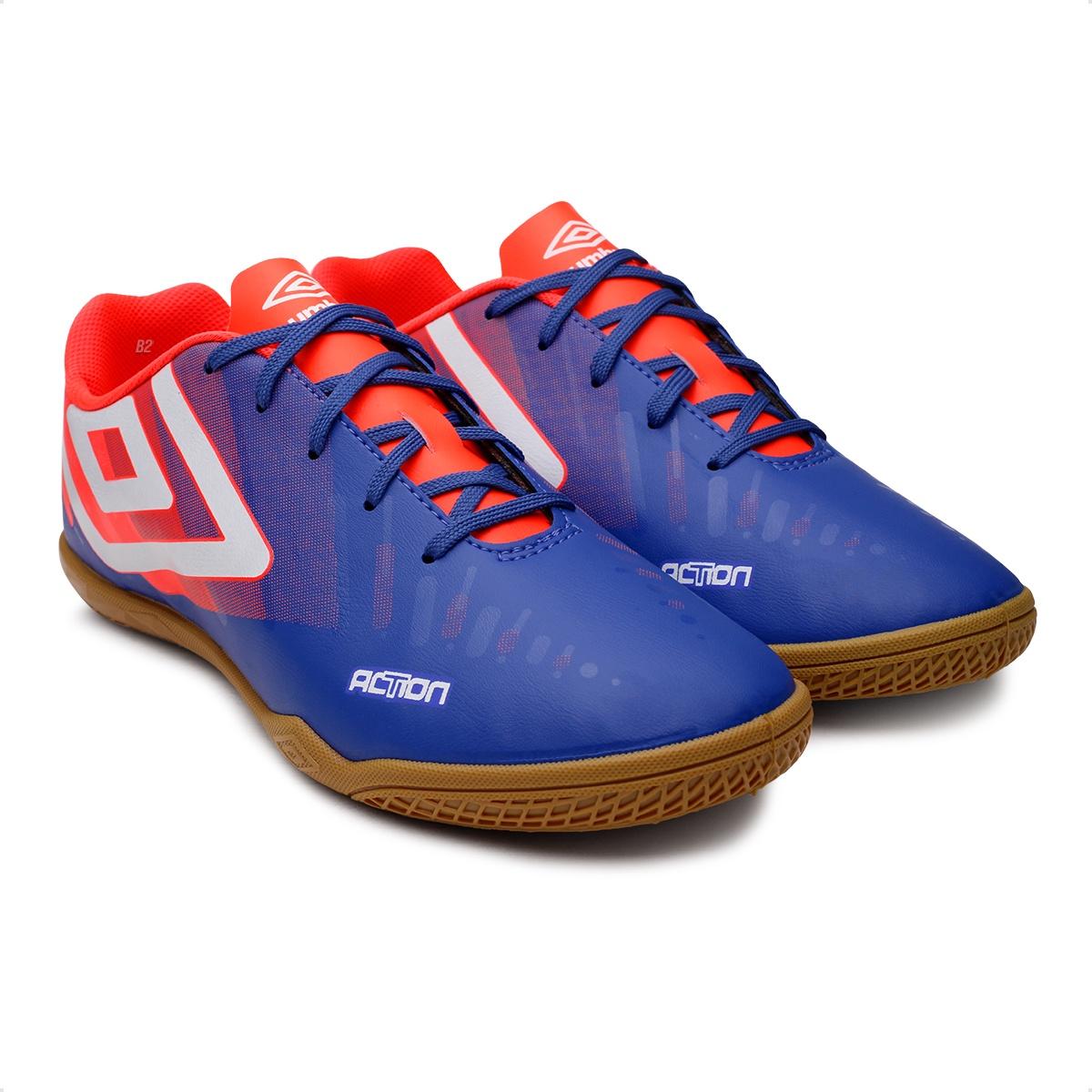 Chuteira Futsal Umbro Action Masculino Azul / Coral