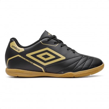 Chuteira Futsal Umbro Manchester Jr Preto / Dourado