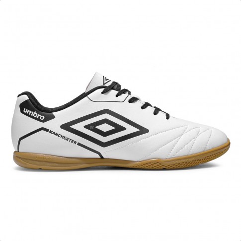 Chuteira Futsal Umbro Manchester Masculina Branco / Preto