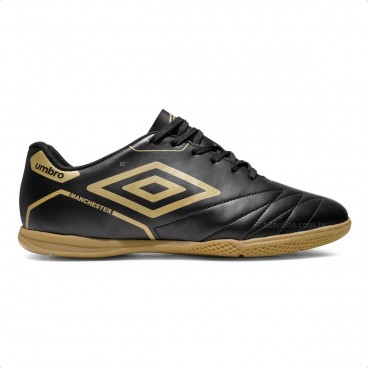Chuteira Futsal Umbro Manchester Masculino Preto / Dourado