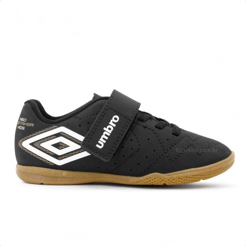 Chuteira Futsal Umbro Neo Striker Kids Infantil Futebol de Salão Preto / Branco