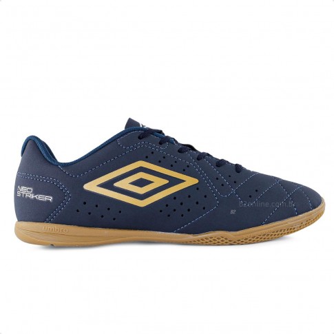 Chuteira Futsal Umbro Neo Striker Masculina Futebol de Salão Marinho / Dourado