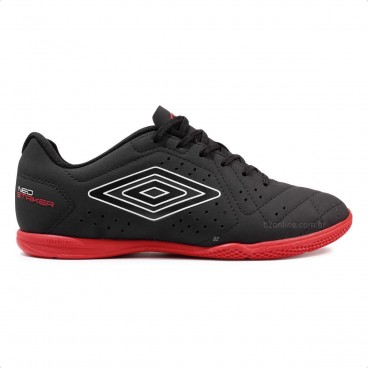 Chuteira Futsal Umbro Neo Striker Masculina Futebol de Salão Preto / Vermelho