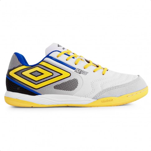 Chuteira Futsal Umbro Pro 5 Bump Club Masculina Branco / Amarelo