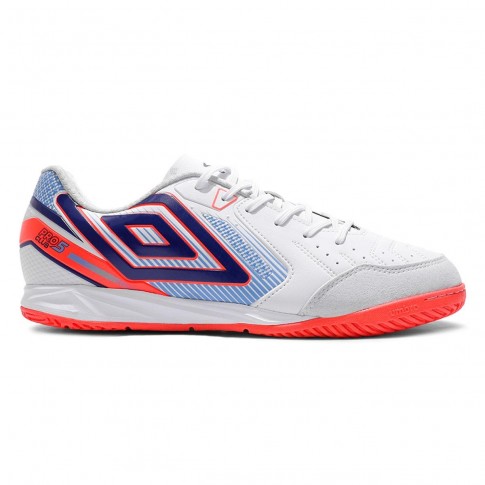 Chuteira Futsal Umbro Pro 5 Bump Club Masculina Branco / Coral