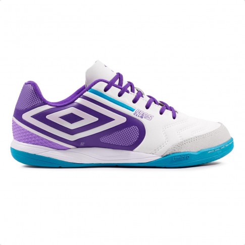 Chuteira Futsal Umbro Pro 5 Bump Club Masculina Branco / Roxo