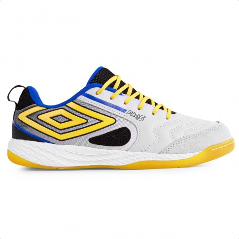 Chuteira Futsal Umbro Pro 5 Bump Masculina Branco / Amarelo