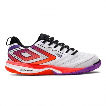 Chuteira Futsal Umbro Pro 5 Stable Masculina Branco / Coral
