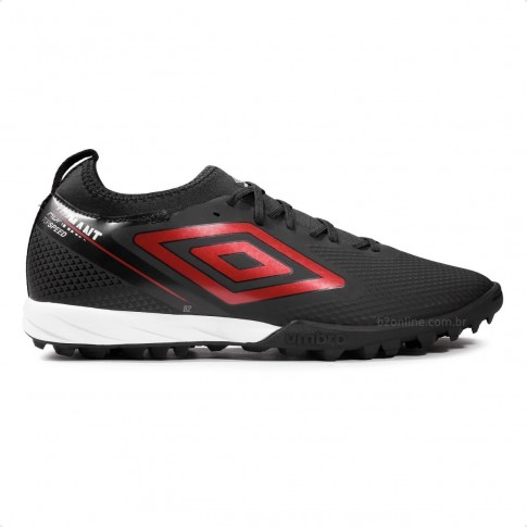 Chuteira Society Umbro Adamant Top Speed Club Masculina Preto / Vermelho