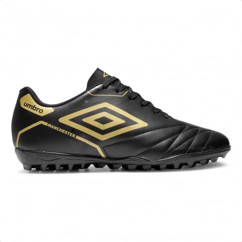 Chuteira Society Umbro Manchester Masculina Preto / Dourado