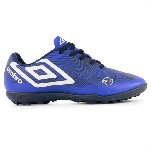 Chuteira Society Umbro Orbit Jr Infantil Azul / Branco