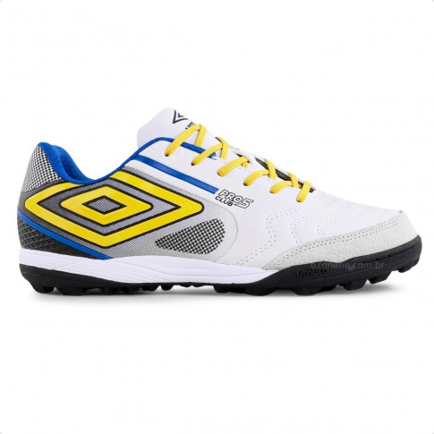 Chuteira Society Umbro Pro 5 Bump Club Masculina Branco / Amarelo