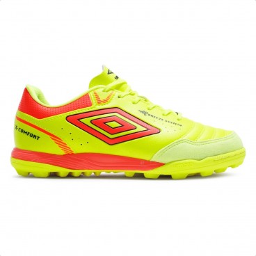 Chuteira Society Umbro X-Comfort Masculina Amarelo / Coral