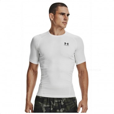 Camiseta Compressão Under Armour HG Masculina Branco / Preto
