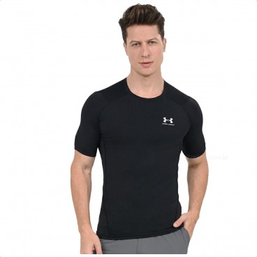 Camiseta Compressão Under Armour HG Masculina Preto / Branco