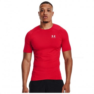 Camiseta Compressão Under Armour HG Masculina Vermelho / Branco