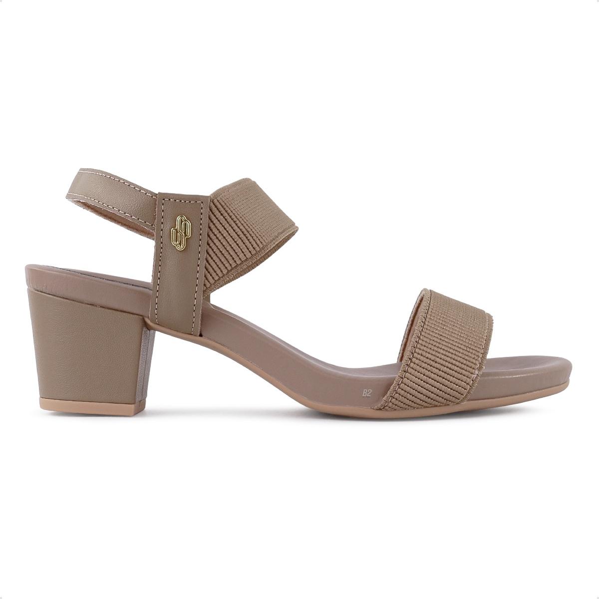 Sandália Usaflex Salto Bloco Elástico Feminina Marrom / Cinza Sandália Usaflex Salto Bloco Elástico Feminina Marrom / Cinza