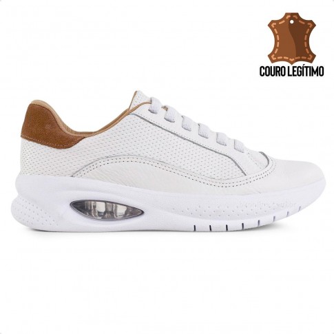 Tênis Usaflex Cadarço Elástico Feminino Branco / Marrom