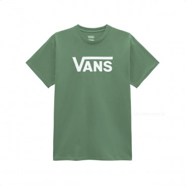 Camiseta Vans Flying V Crew Infantil Verde / Branco