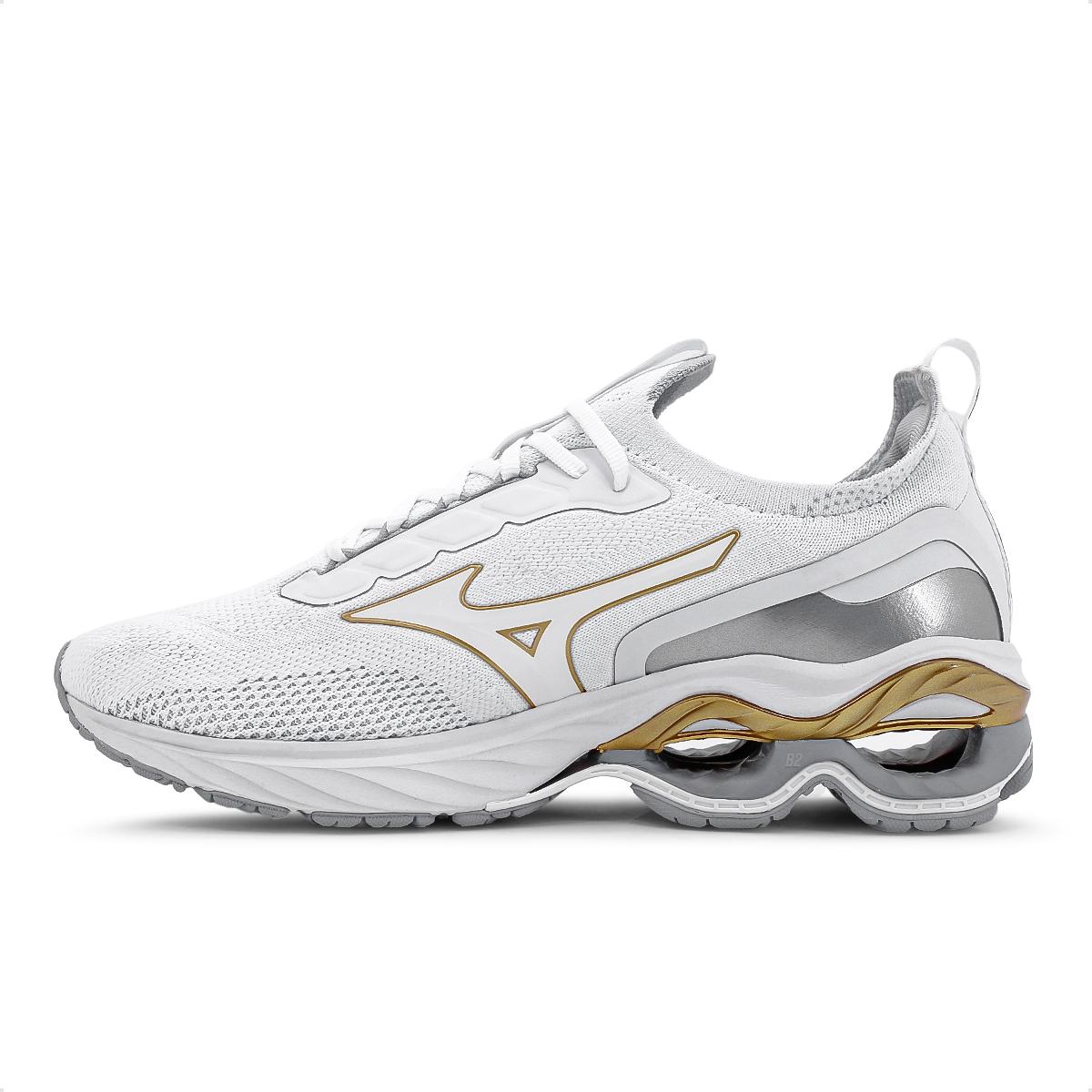 Tênis Mizuno Wave Invictus 4 Masculino Branco / Dourado
