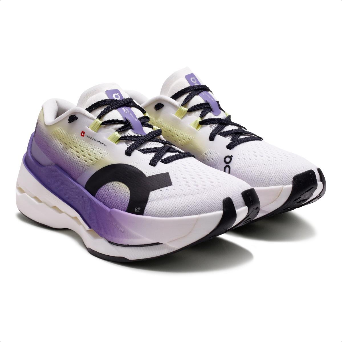 On Roxo Tênis On Running Cloudboom Max Masculino Branco / Roxo