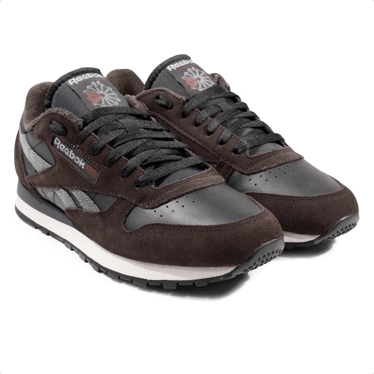 Tenis Reebok Marron Tênis Reebok Classic Leather Masculino Marrom / Preto