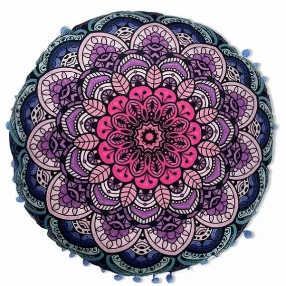 Almofada em Formato Mandala - Lótus Azul, Lilás e Rosa