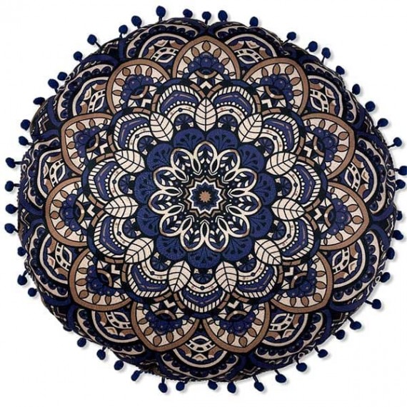 Almofada em Formato Mandala Lótus Marinho e Ocre