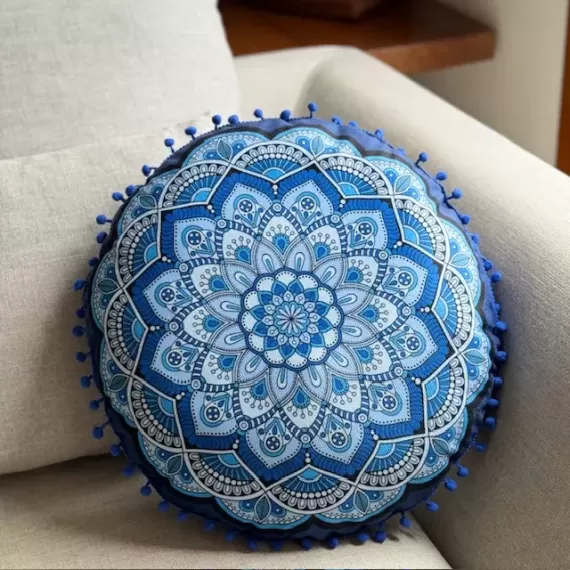 Almofada em Formato Mandala - Floral Azul