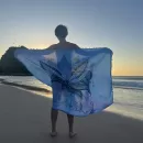 Canga de Praia Retangular Flor de Lótus Aquarela Azul