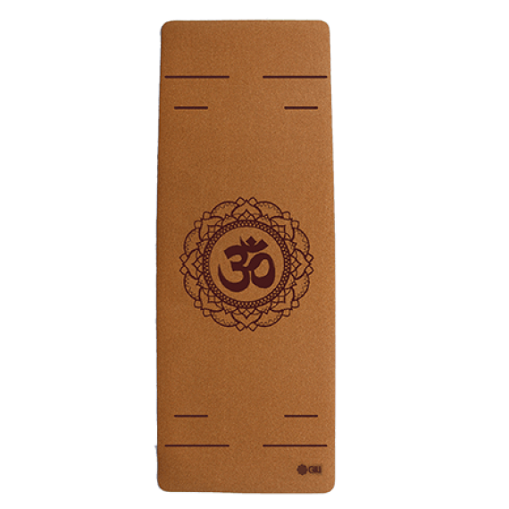 Tapete de Yoga Cortiça 6mm - Estampa Mandala com Marcações de Alinhamento de Postura
