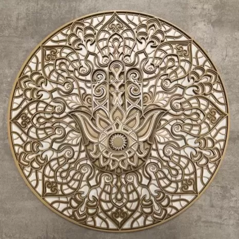 Mandala 3D Hamsa Ouro
