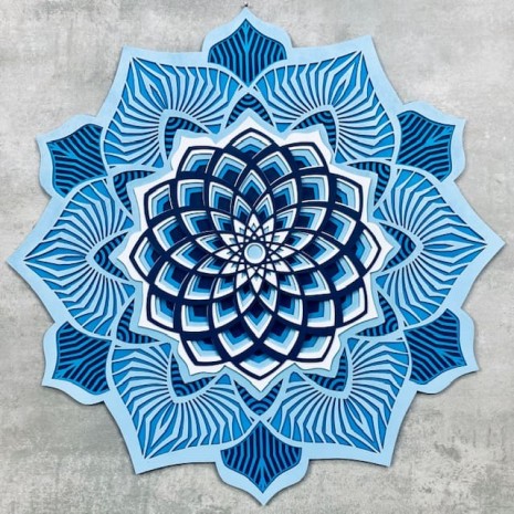 Mandala 3D Hibísco Espiral Áurea Azul