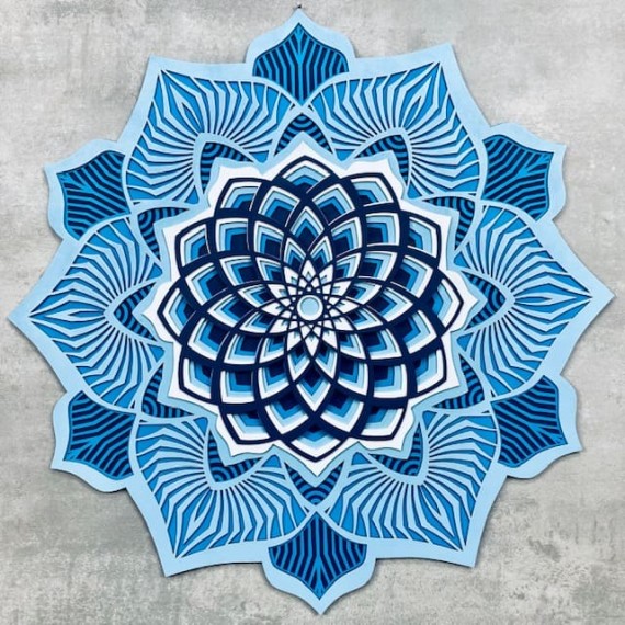 Mandala Espiral Áurea da Natureza Azul - Tamanho 35cm