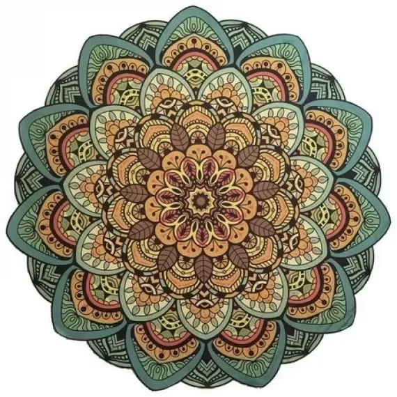 Tapete Mandala Lótus Verde, Laranja e Amarelo - Aveludado e Emborrachado para Decoração e Meditação