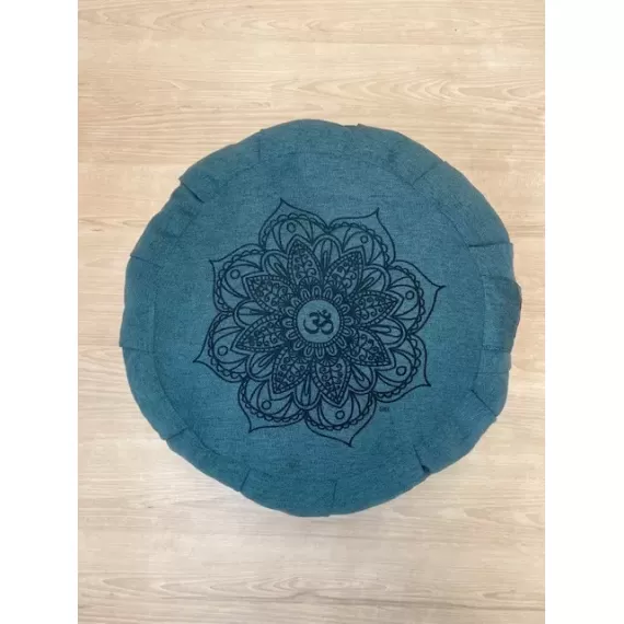 Zafu - Almofada de Meditação Mandala OM Linho Azul Petróleo